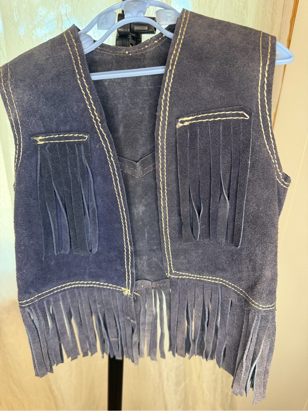 Vintage Kids Western Suede Fringe Vest - Navy